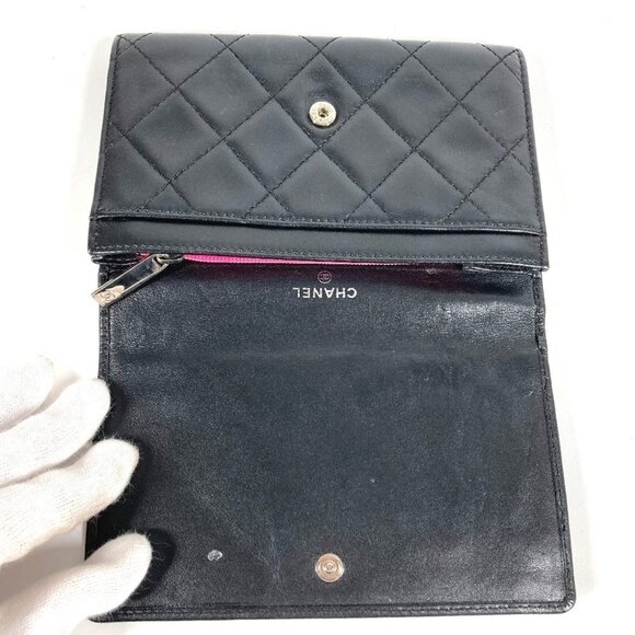 CHANEL Authentic Black Leather Logo Wallet - Picture 8 of 15